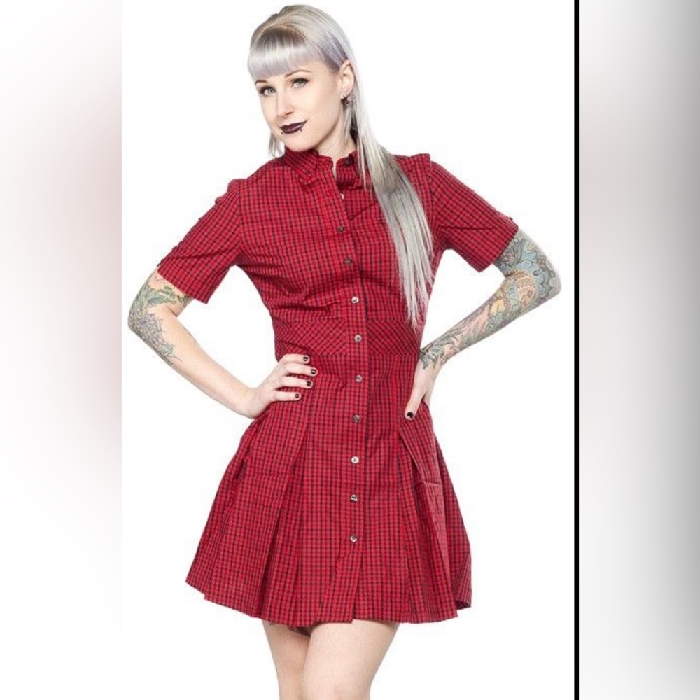 Fred Perry mod red plaid mini dress